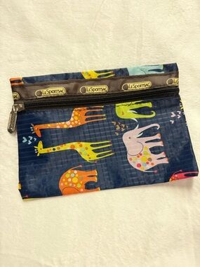 LeSportsac Navy Animals and Hearts Print Zipper Pouch